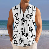 Alphabet Printed Stand Collar Sleeveless Shirt 53847582L