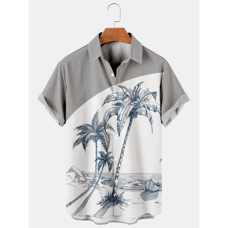 Men's Coconut Printed Lapel Collar Loose Short Sleeve Shirt 49679675L