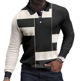 Men's Printed Lapel Button-down Polo Long Sleeve T-shirt 79436707L
