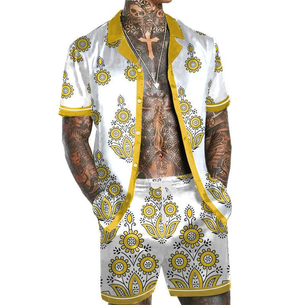 Men's Hawaiian Print Short Sleeve Shirt Set 56104606L