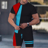 Men's Round Neck Color Blocking Casual Set 89953701L