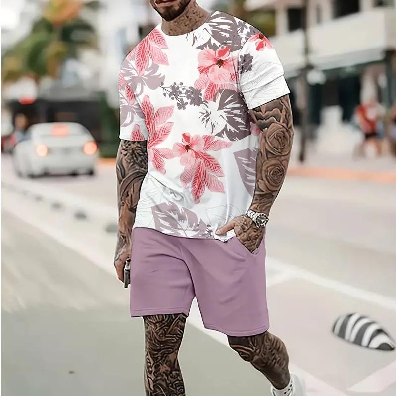 Men's Hawaii Printed Short Sleeve and Shorts Sets 77541420YY