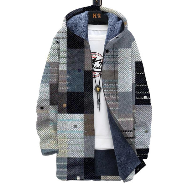 Men's Printed Hooded Two-pocket Plush Thickened Long-sleeved Cardigan Jacket 73706215L