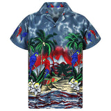 Men's Hawaiian Vacation Coconut Tree Print Short Sleeve Lapel Shirt 00035446L