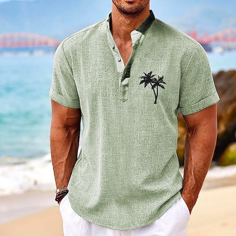 Men's Henley Collar Coconut Print Short Sleeve Shirt 03653269L