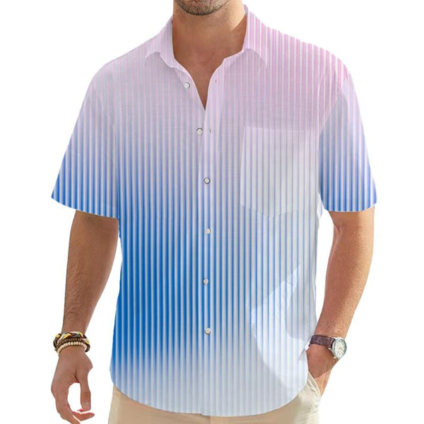 Men's Stripe Printed Short Sleeve Pocket Shirt 54428246L