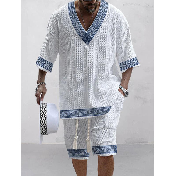 Men's Printed Short Sleeve Shorts Textured Set 97140605L