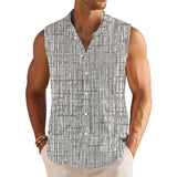 Lines Printed Stand Collar Sleeveless Shirt 59225594L