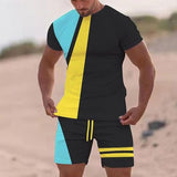 Men's Round Neck Color Blocking Casual Set 89953701L