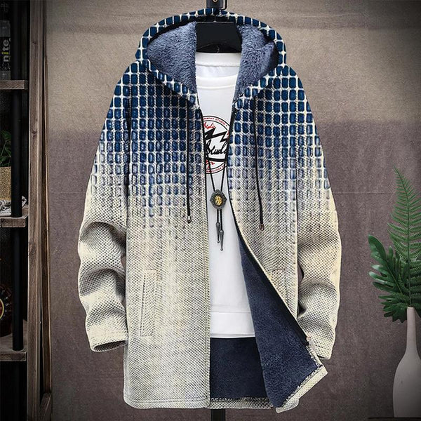 Men's Printed Hooded Two-Pocket Plush Thickened Long-Sleeved Cardigan Jacket 15454721L