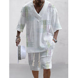 Men's Printed Short Sleeve Shorts Textured Set 22397752L