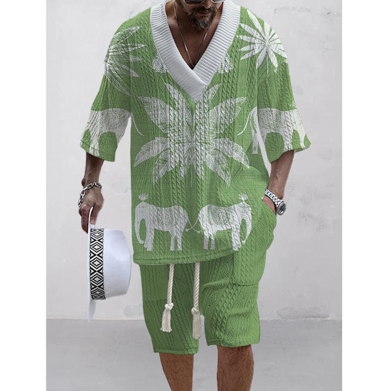 Men's Printed Short Sleeve Shorts Textured Set 31674351L