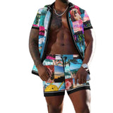 Men's Printed Short Sleeve Lapel Shirt Beach Suit 56692847L