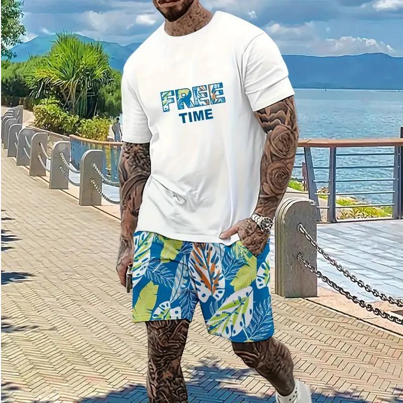 Men's Hawaii Printed Short Sleeve and Shorts Sets 77541420YY