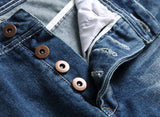 Men's Straight-leg Slim-fit Ripped Cotton Button-down Denim Trousers 12059426L