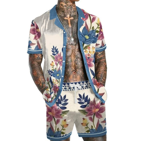 Men's Hawaiian Print Short Sleeve Shirt Set 26217103L