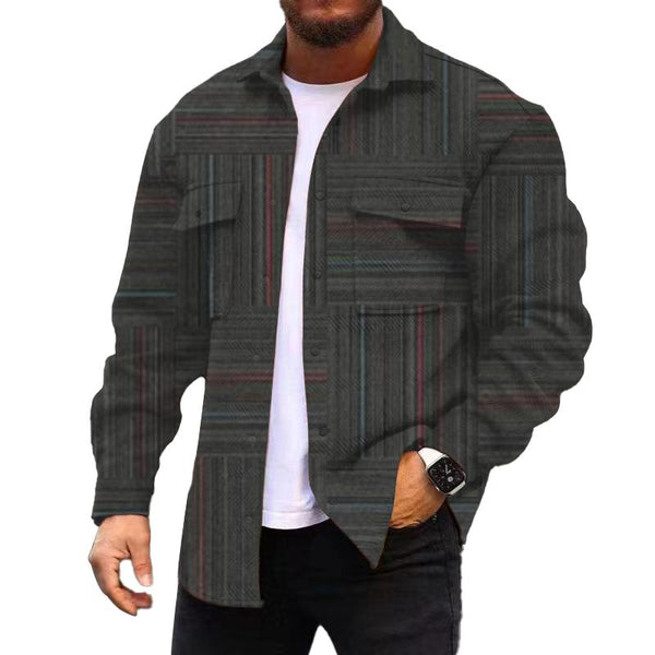 Men's Corduroy Print Long Sleeve Shirt Jacket 14736973L