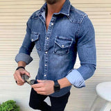 Men's Retro Simple Long Sleeve Denim Shirt 88026284L