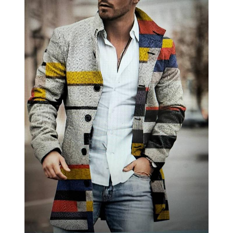 Men's Mid-length Plaid Print Coat Casual Windbreaker 89673941L