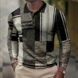 Men's Printed Lapel Button-Down Polo Long Sleeve T-Shirt 42647248L