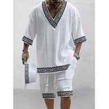 Men's Printed Short Sleeve Shorts Textured Set 00896335L