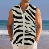 Leopard Printed Stand Collar Sleeveless Shirt Tank Top 40206014L