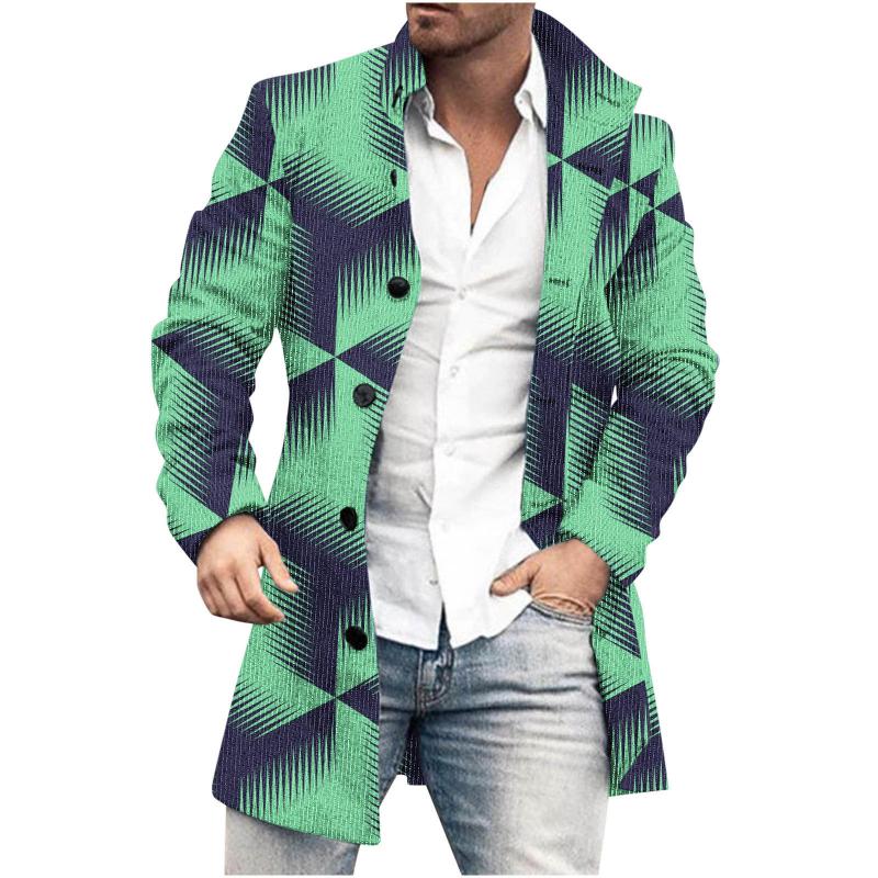 Men's Mid-Length Plaid Print Casual Coat 25650600L