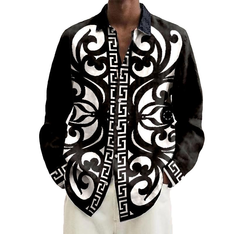 Men's Baroque Greek Printed Long Sleeve Shirt 26658541L