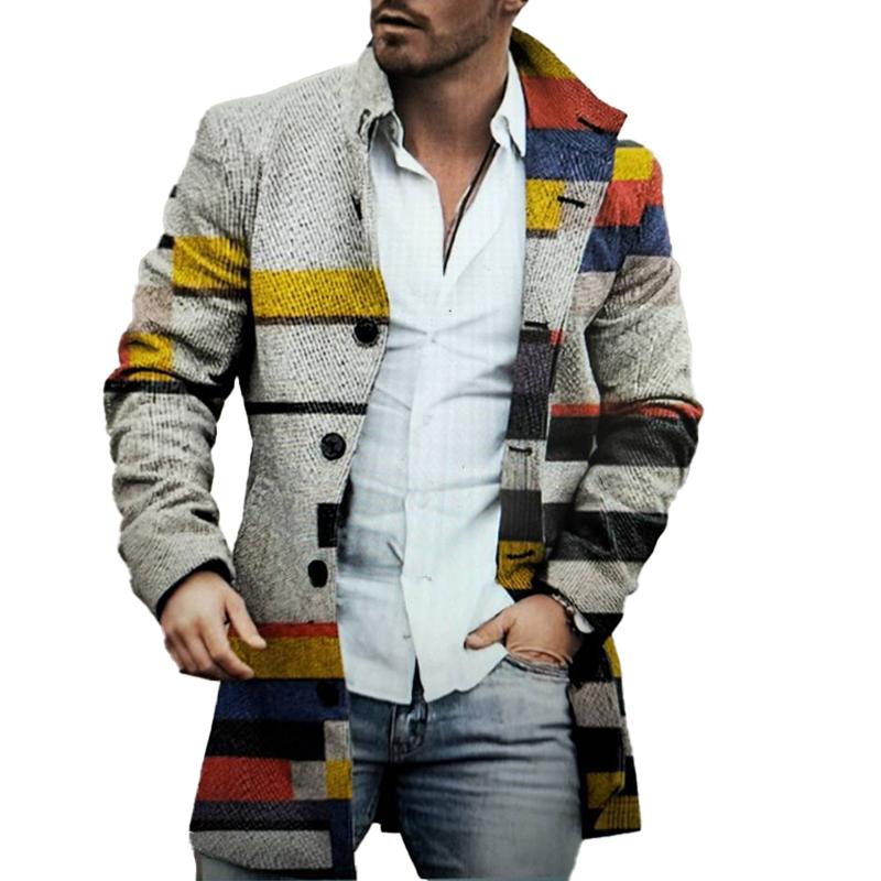 Men's Mid-length Plaid Print Coat Casual Windbreaker 89673941L