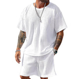 Men's Breathable Textured Short Sleeve T-Shirt Set 06122139L