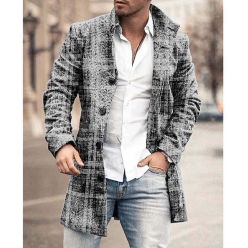 Men's Mid-length Plaid Print Coat Casual Windbreaker 57271931L – Menalvin