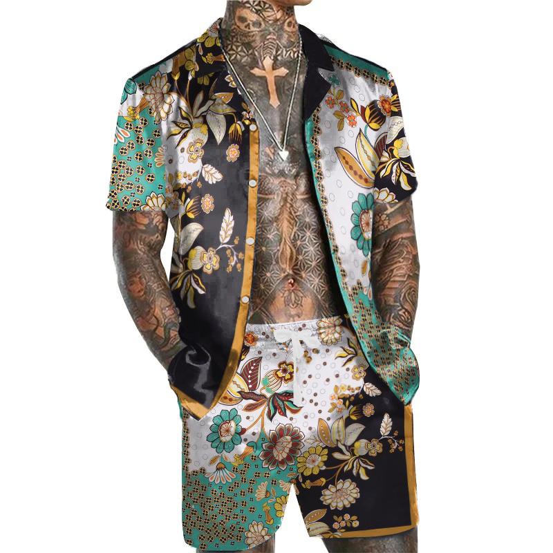 Men's Floral Casual Short Sleeve Shirt Shorts Set 49671757L