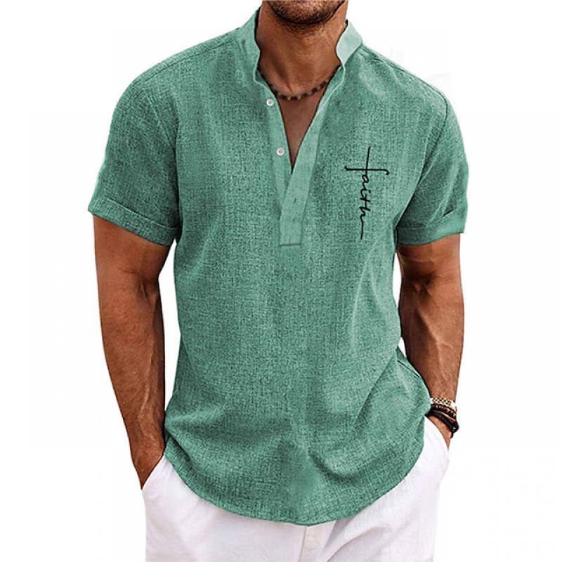 Men's Henley Collar Printed Short Sleeve Shirt 67082981L