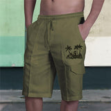Men's Linen Shorts Multi-Pocket Tie Beach Cargo Shorts 15669475L