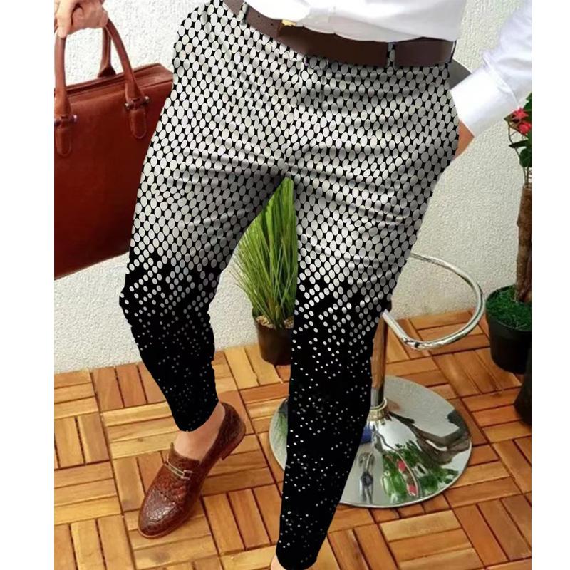 Men's Casual Printed Trousers Mid Waist Micro Elastic Trousers 25292291L