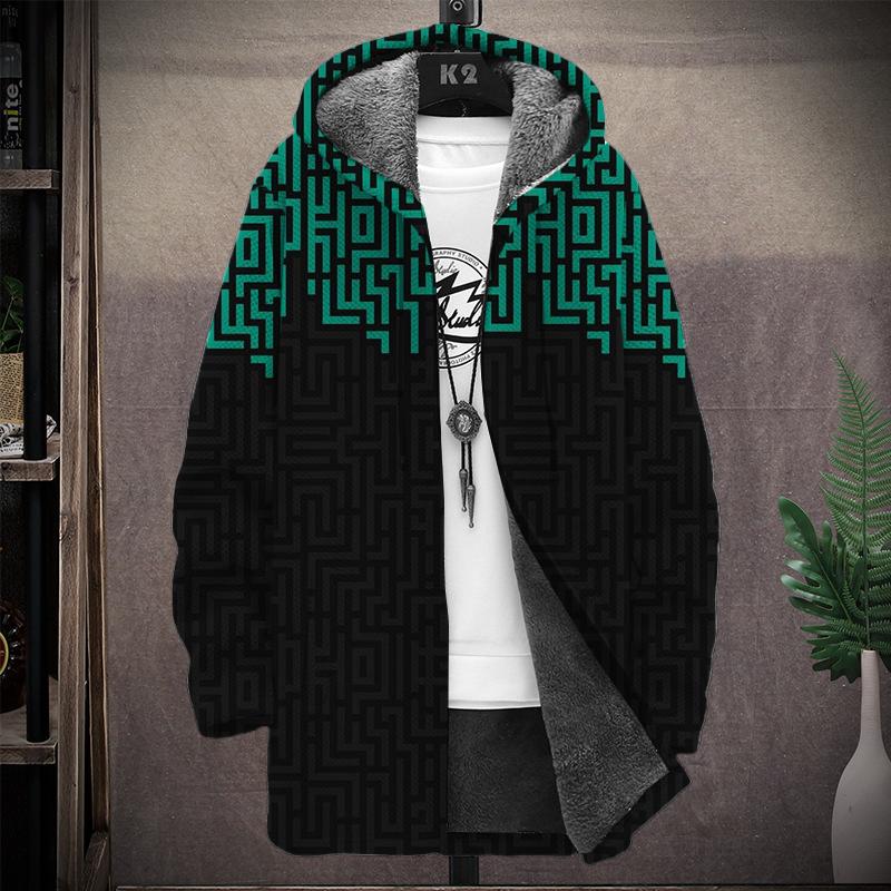 Men's Printed Hooded Two-Pocket Plush Thickened Long-Sleeved Cardigan Jacket 47791942L