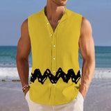 Simple Line Printed Stand Collar Sleeveless Shirt 01221432L