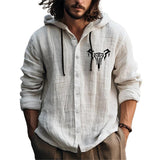 Men's Printed Slub Hooded Adjustable Long Sleeve Shirt 98928220L