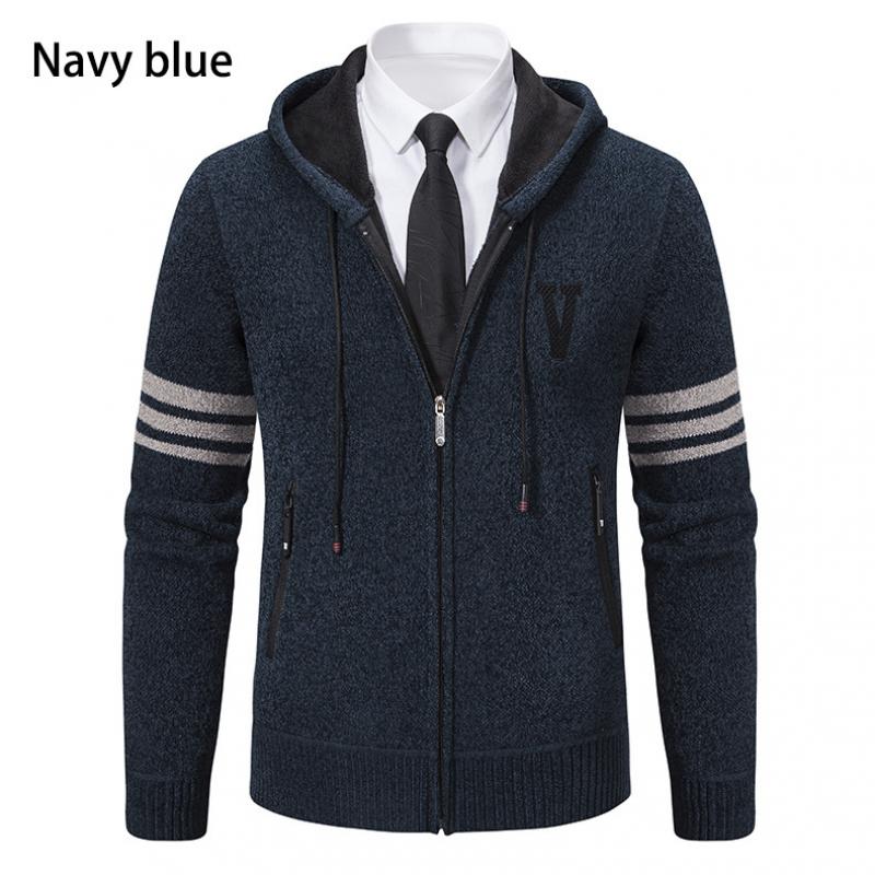 Men's Knitted Cardigan Plus Fleece Thick Hooded Sweater 28485515L