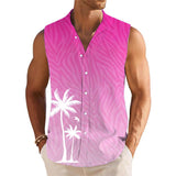 Coconut Tree Leopard Printed Stand Collar Sleeveless Shirt Tank Top 73213512L