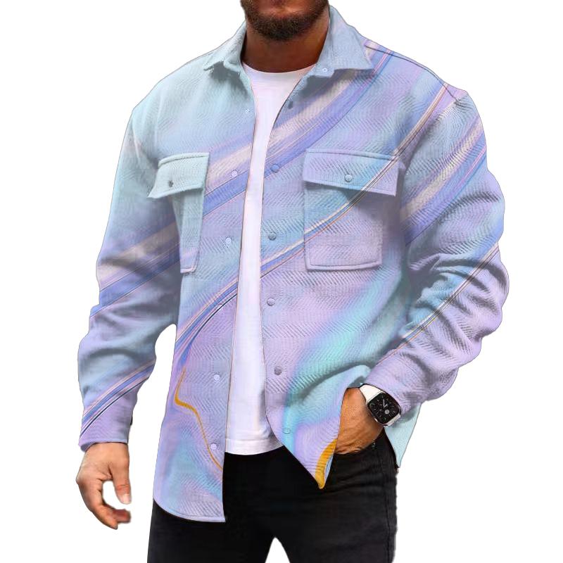 Men's Corduroy Print Long Sleeve Shirt Jacket 33342213L