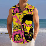 Punk Pamen Printed Stand Collar Sleeveless Shirt 31387482L