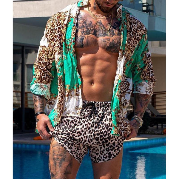 Men's Hawaiian Beach Suit Casual Print Set 98363428L