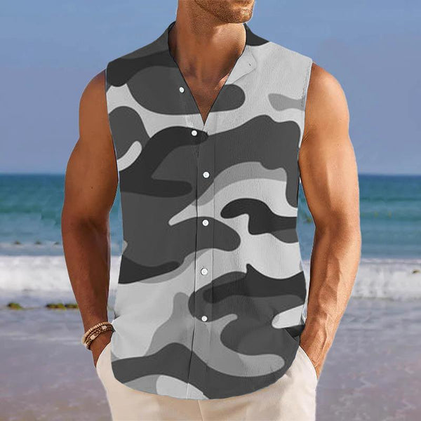 Camouflage Printed Stand Collar Sleeveless Shirt Tank Top 25771611L