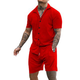 Men's Casual Lapel Short Sleeve Shirt Set 73645291L