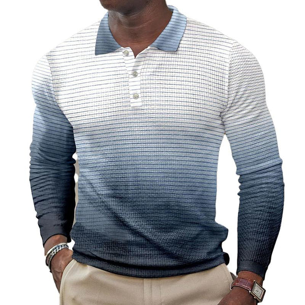 Men's Printed Lapel Button-Down Polo Long Sleeve T-Shirt 42647248L