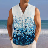 Geometry Printed Stand Collar Sleeveless Shirt 61499775L