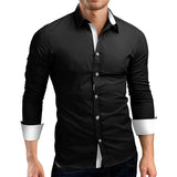 Men's Solid Color Placket Long Sleeve Casual Business Shirt 85776984L