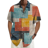 Men's Color Block Printed Short Sleeve Shirt 68230611L