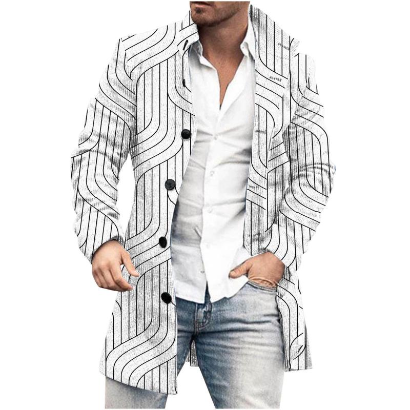 Men's Mid-Length Plaid Print Casual Coat 23918840L